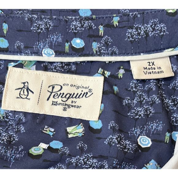 Penguin Men’s Golf Polo Blue Geometric Stretch‎ Performance 2X Beach Scene - Picture 4 of 7